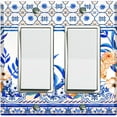 thumbnail image 1 of Metal Light Switch Plate Cover Peach Roses Blue Floral Tile Pattern TIL015, 1 of 13