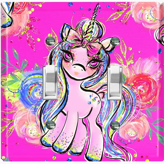 Metal Light Switch Plate Cover Pink Unicorn Rose Fairy Universe UNI005