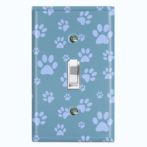 Metal Light Switch Plate Cover Puppy Dog Paw Prints Blue Gray DOG036
