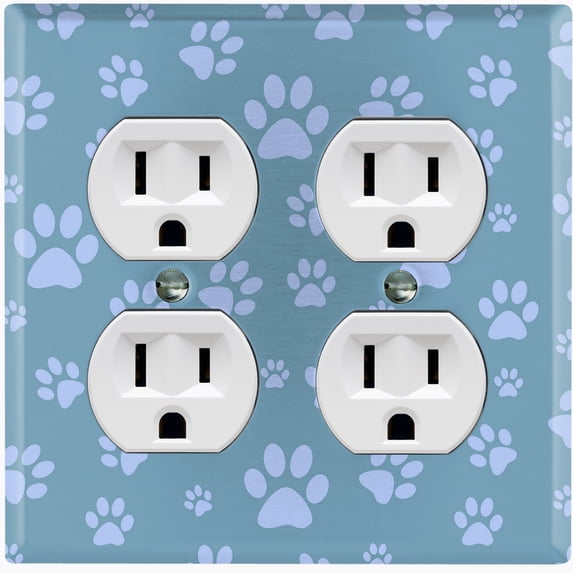 Metal Light Switch Plate Cover Puppy Dog Paw Prints Blue Gray DOG036