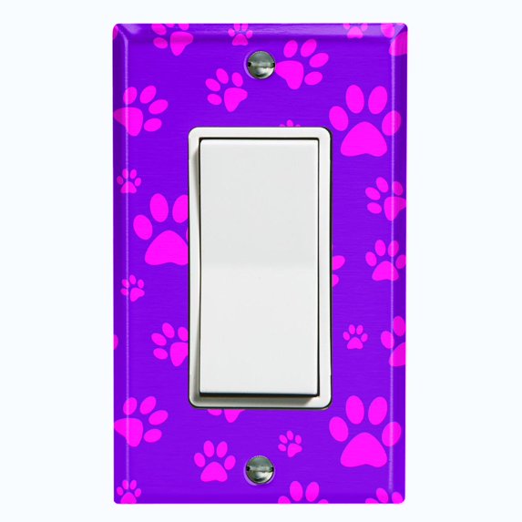 Metal Light Switch Plate Cover Puppy Dog Paw Prints Neon Purple DOG029