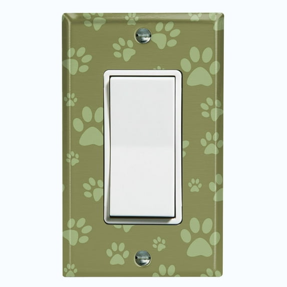 Metal Light Switch Plate Cover Puppy Dog Paw Prints Olive Green DOG035