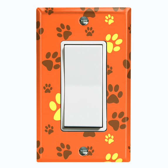 Metal Light Switch Plate Cover Puppy Dog Paw Prints Orange Yellow DOG045