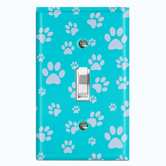 Metal Light Switch Plate Cover Puppy Dog Paw Prints Teal Gray DOG034