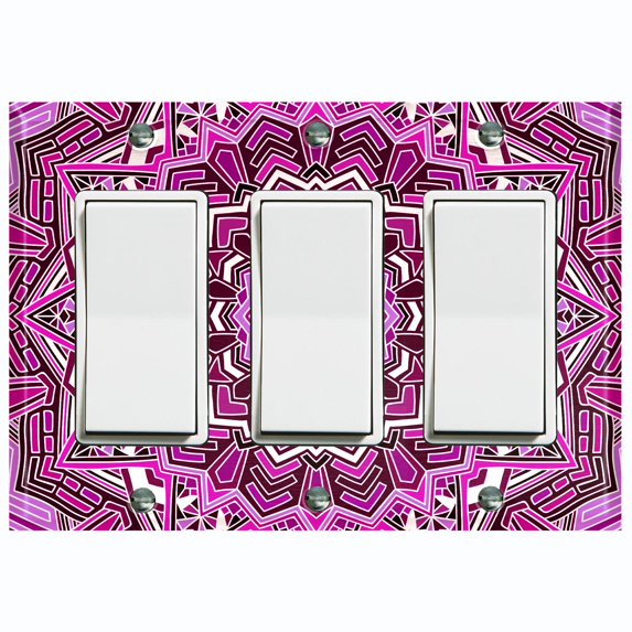 Metal Light Switch Plate Cover Purple Mandala Ice Flower Tile Pattern MDL051