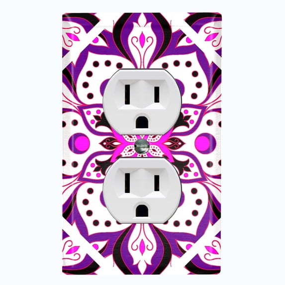 Metal Light Switch Plate Cover Purple Pink Flower Mandala Tile Pattern MDL036