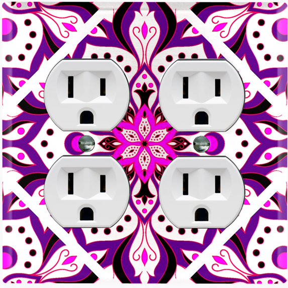 Metal Light Switch Plate Cover Purple Pink Flower Mandala Tile Pattern MDL036