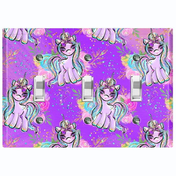 Metal Light Switch Plate Cover Purple Unicorn Rose Fairy Universe UNI001