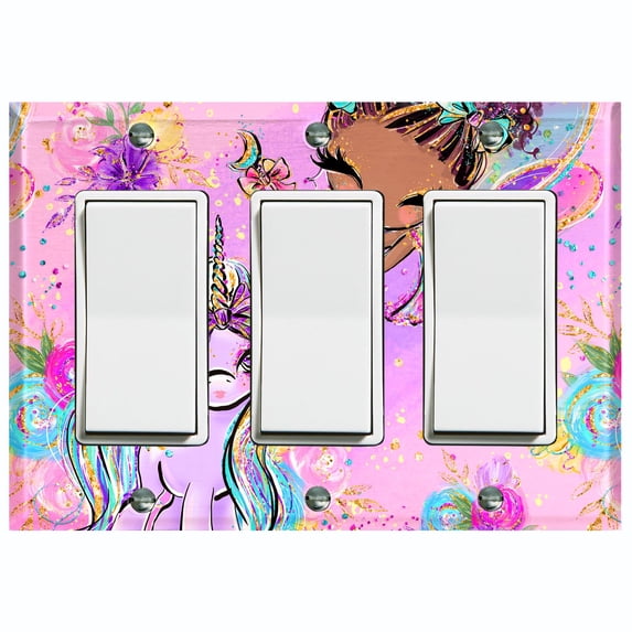 Metal Light Switch Plate Cover Purple Unicorn Rose Fairy Universe UNI007