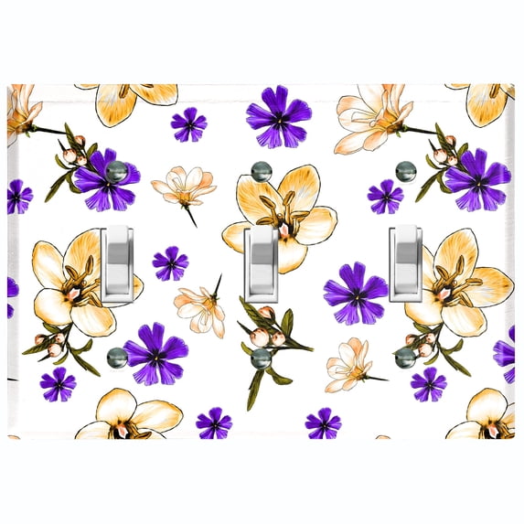 Metal Light Switch Plate Cover Purple Yellow Flowers Rosemary White FLW050