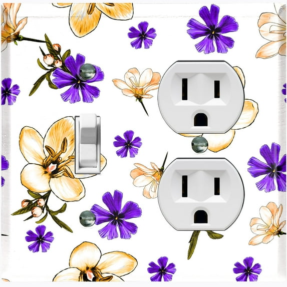 Metal Light Switch Plate Cover Purple Yellow Flowers Rosemary White FLW050
