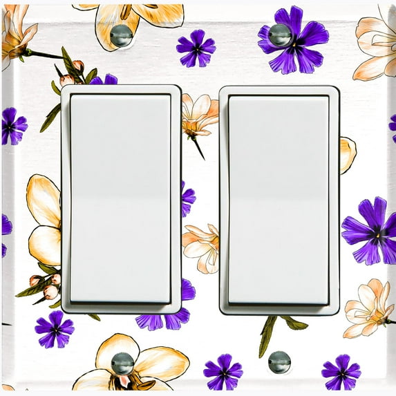 Metal Light Switch Plate Cover Purple Yellow Flowers Rosemary White FLW050