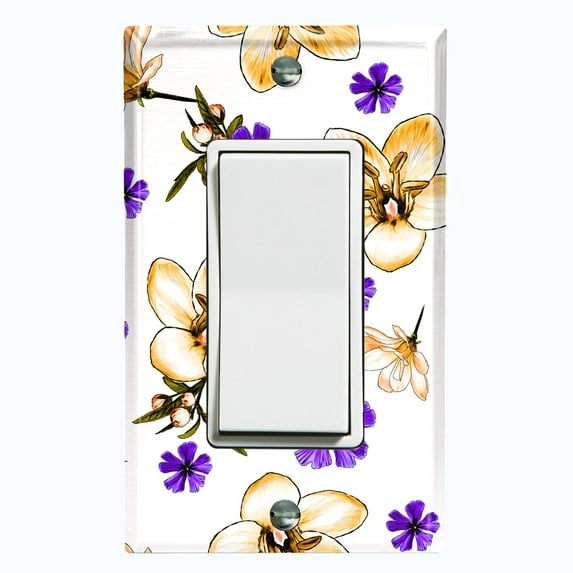 Metal Light Switch Plate Cover Purple Yellow Flowers Rosemary White FLW050