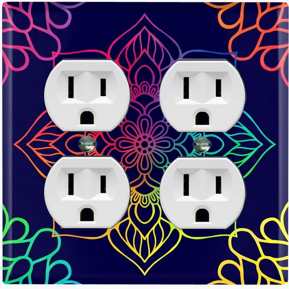 Metal Light Switch Plate Cover Rainbow Mandala Flower Tile Pattern Black MDL103