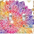 thumbnail image 1 of Metal Light Switch Plate Cover Rainbow Mandala Flower Tile Pattern White MDL104, 1 of 13