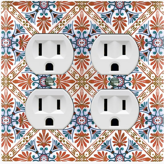 Metal Light Switch Plate Cover Red Blue Fancy Tile Pattern TIL014