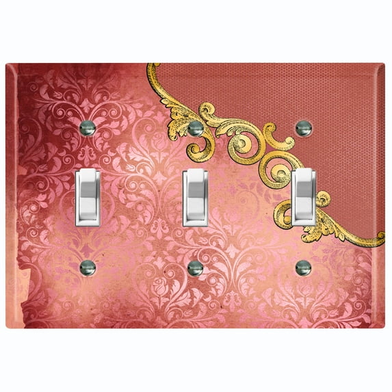 Metal Light Switch Plate Cover Red Floral Damask Frame Honeycomb Trim DAM056