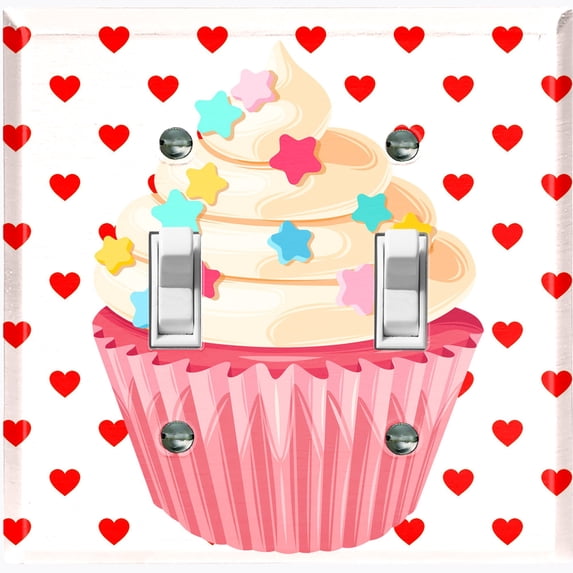 Metal Light Switch Plate Cover Red Sprinkle Star Cupcake Heart Wallpaper CAK032