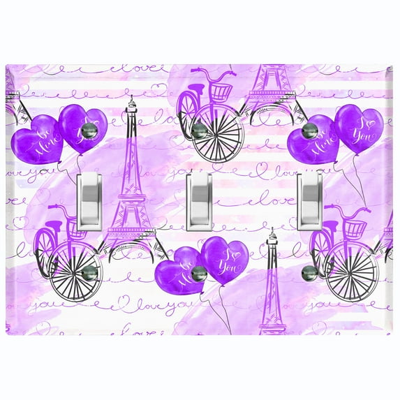 Metal Light Switch Plate Cover Romantic Paris Eiffel Tower Letter Bicycle Blue PRS013