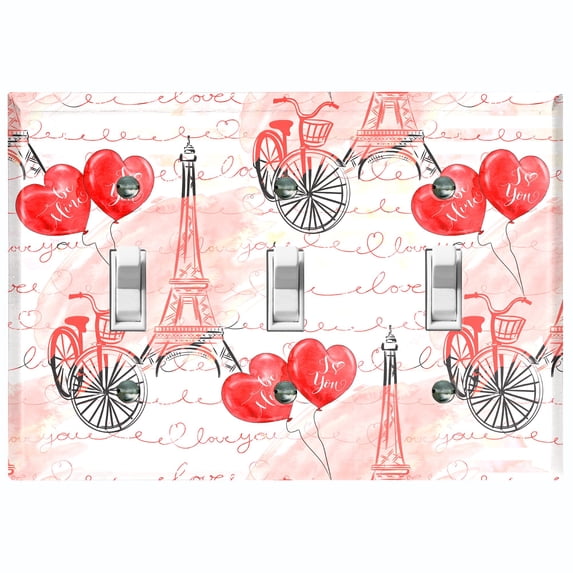 Metal Light Switch Plate Cover Romantic Paris Eiffel Tower Letter Bicycle Red PRS011