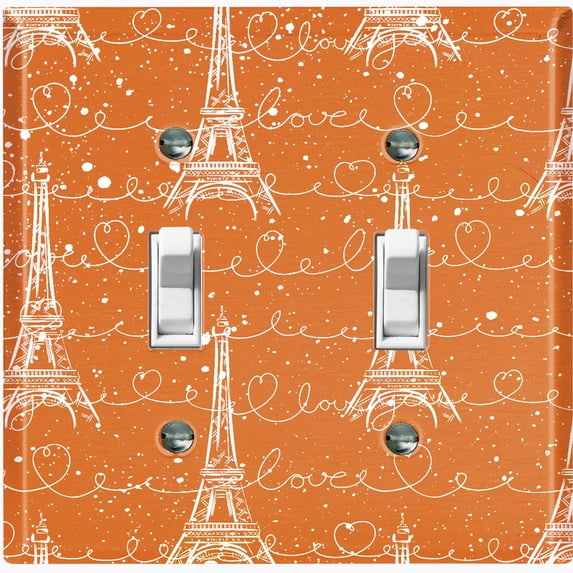 Metal Light Switch Plate Cover Romantic Paris Eiffel Tower Letter Orange PRS006