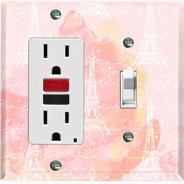 Metal Light Switch Plate Cover Romantic Paris Eiffel Tower Pink Cloud Letter PRS001