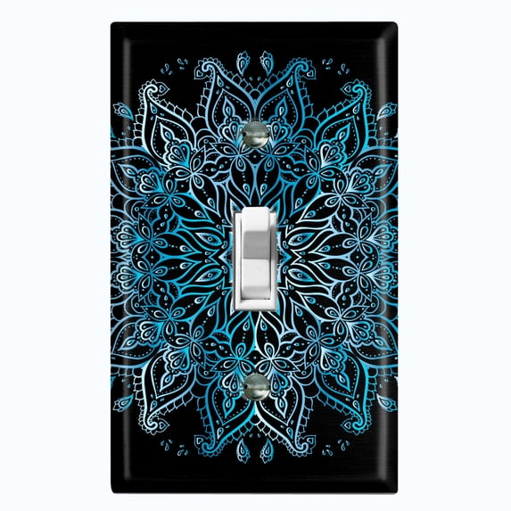 Metal Light Switch Plate Cover Teal Black Mandala Circle Tile Pattern MDL007