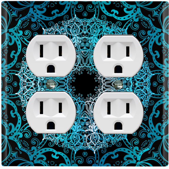 Metal Light Switch Plate Cover Teal Black Mandala Circle Tile Pattern MDL009