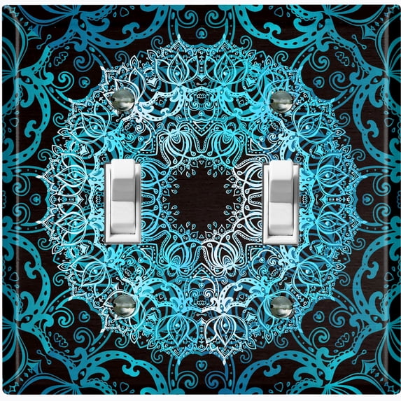 Metal Light Switch Plate Cover Teal Black Mandala Circle Tile Pattern MDL009