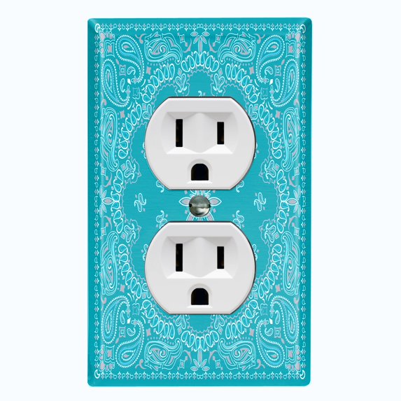 Metal Light Switch Plate Cover Teal Floral Bandana Paisley Tile Pattern TIL051