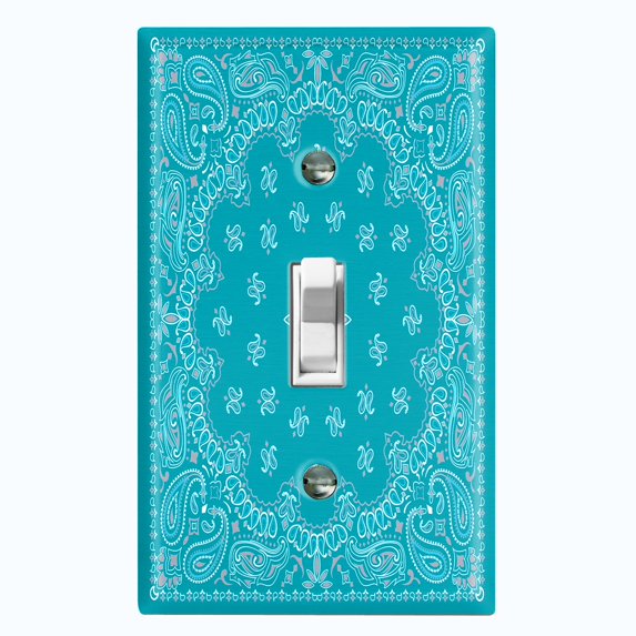 Metal Light Switch Plate Cover Teal Floral Bandana Paisley Tile Pattern TIL051