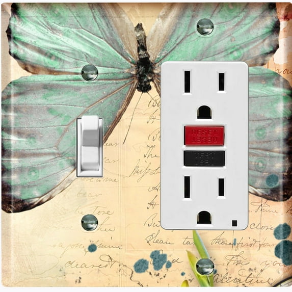 Metal Light Switch Plate Cover Teal Nature Butterfly Letter Damask BUT037