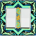 thumbnail image 1 of Metal Light Switch Plate Cover Teal Orange Fancy Tile Pattern TIL002, 1 of 13