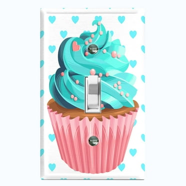 Metal Light Switch Plate Cover Teal Pink Cupcake Heart Wallpaper CAK031