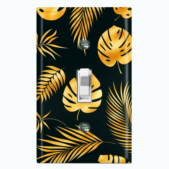 Metal Light Switch Plate Cover Tropical Jungle Palm Leaves Yellow Black JGL015