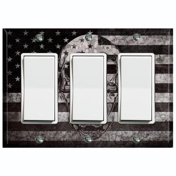 Metal Light Switch Plate Cover U.S. Flag Gray Skull SKL007