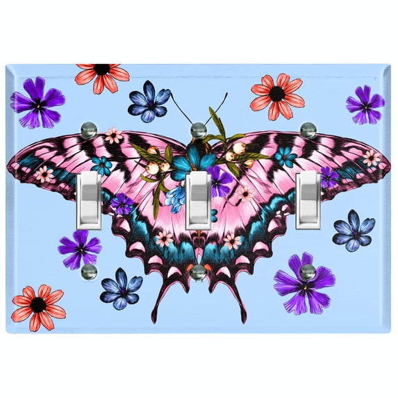 Metal Light Switch Plate Cover Unique Colorful Floral Butterfly Blue BUT022