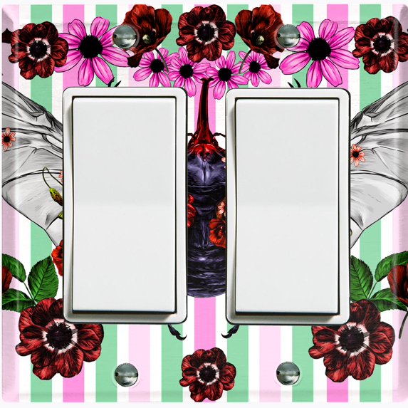 Metal Light Switch Plate Cover Unique Floral Beetle Teal Pink Stripes BUT008