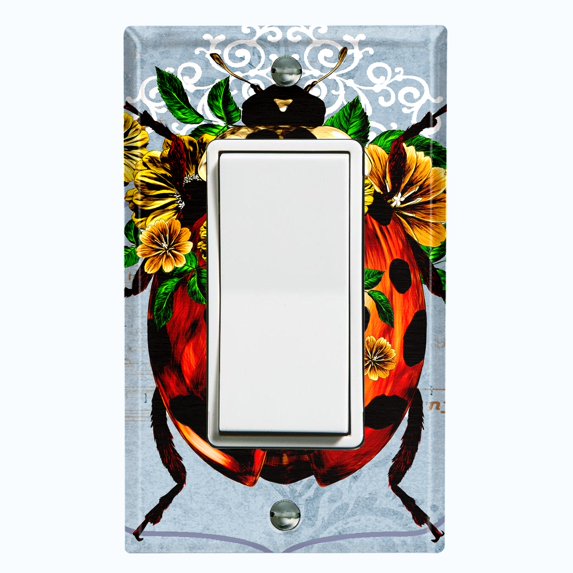 Metal Light Switch Plate Cover Unique Floral Lady Bug Sunflower Blue BUT016
