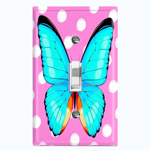 Metal Light Switch Plate Cover Unique Teal Butterfly Pink Polka Dots BUT032