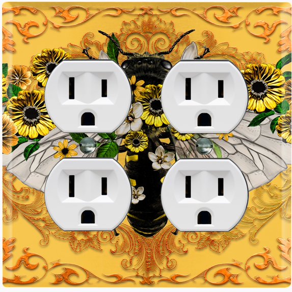 Metal Light Switch Plate Cover Unique Yellow Floral Bee Orange BUT021
