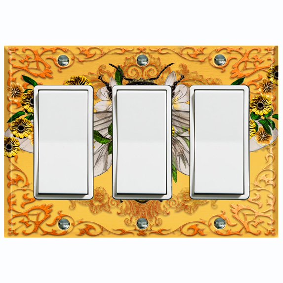 Metal Light Switch Plate Cover Unique Yellow Floral Bee Orange BUT021