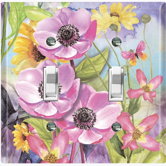 Metal Light Switch Plate Cover Vintage Purple Floral Butterfly Sky Art FLW110
