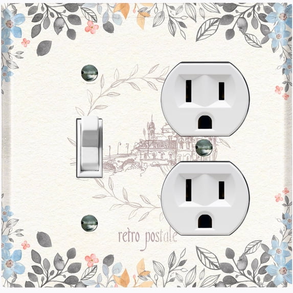 Metal Light Switch Plate Cover Vintage Retro Postal Floral Card FLW123