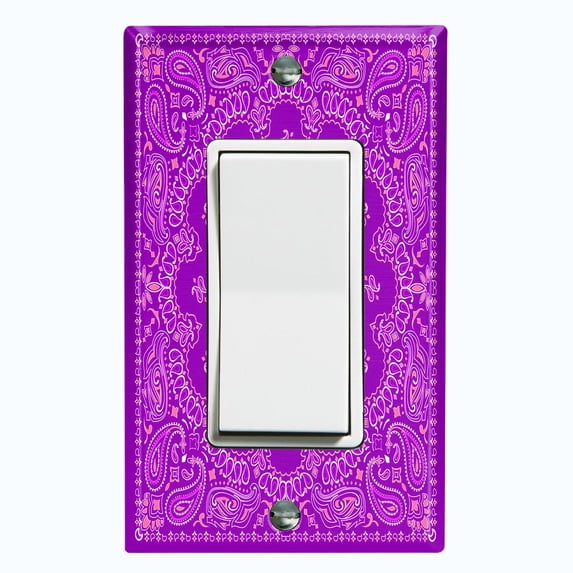 Metal Light Switch Plate Cover Violet Floral Bandana Paisley Tile Pattern TIL054