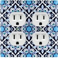thumbnail image 1 of Metal Light Switch Plate Cover White Blue Mandala Flower Tile Pattern MDL031, 1 of 13