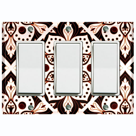 Metal Light Switch Plate Cover White Red Mandala Flower Tile Pattern MDL029