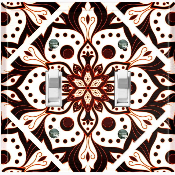 Metal Light Switch Plate Cover White Red Mandala Flower Tile Pattern MDL029