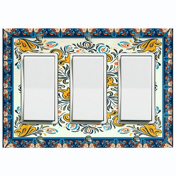 Metal Light Switch Plate Cover Yellow Blue Mandala Flower Heart Tile Pattern TIL034
