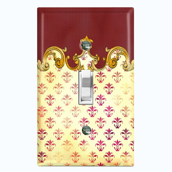 Metal Light Switch Plate Cover Yellow Fleur De Lis Damask Frame Trim Burgundy DAM061